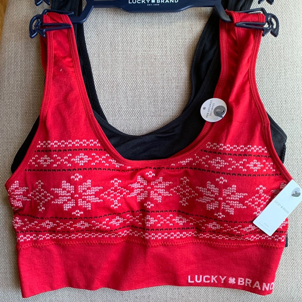 🍀 lucky brand set of 2 red & black comfort bra with cups. Large NWT.